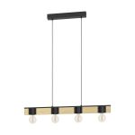 Eglo Pendant Bailrigg Steel Wood Black Brown | IP20 - Suitable for 4x E27 