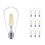 Multipack 10x Philips Corepro LEDbulb E27 Edison Filament Clear 7W 806lm - 827 Extra Warm White | Replaces 60W
